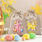 Personalised Cute Cartoon Bunny Easter Egg Drawstring Sweets Gift Bag with Initial and Name Easter Holiday Party Gift for Boys Girls