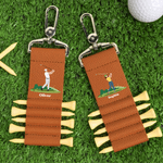 Personalised Cartoon Character PU Leather Golf Tee Holder Bag Tag with Name and 5 Pcs Bamboo Tees Birthday Sports Gift for Golfers Golf Players