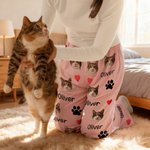 Personlig 1-4 Pet Face Photos Paw Print Multicolor Kid Woman Man Pyjamasbukser med snor Daglig bruk Bursdagsgave til kjæledyrelskere