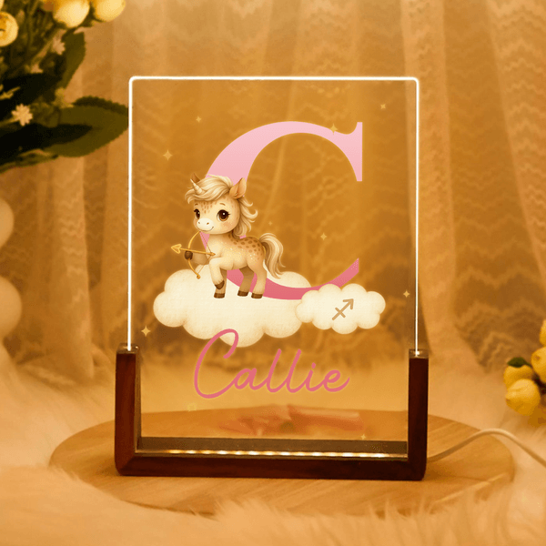 Personalised 12 Zodiac Animals Acrylic LED Night Light with Wooden Base and Name Birthday Anniversary Gift for Family Kids