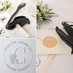 Personalised Floral Initial Library Book Embossing Stamp Black Hand-held Embosser with Storage Bag Birthday Book Club Gift for Bookworms Readers