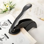 Personalized Religion Cross Flowers Black Book Hand Held Embosser Envelope Stamp with Name and Storage Bag Birthday Gift for Bookworm Christian