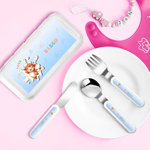 Personalized Cute Cartoon Animal Kid's Knife Fork Spoon 3 Pcs Cutlery Set with Name and Case Daily Use Birthday Gift for Kids