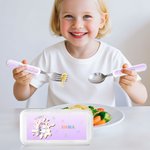 Personalised Cute Cartoon Animal Kid's Knife Fork Spoon 3 Pcs Cutlery Set with Name and Case Daily Use Birthday Gift for Kids