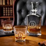 Personalized Wreath Initial Whiskey Decanter and 4 Glasses with Name Bar Accessory Father's Day Gift for Men Whiskey Lovers