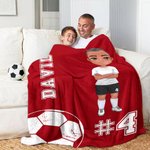 Manta suave personalizada multicolor con personaje animado de fútbol y nombre decoración del hogar regalo de cumpleaños para amantes del fútbol