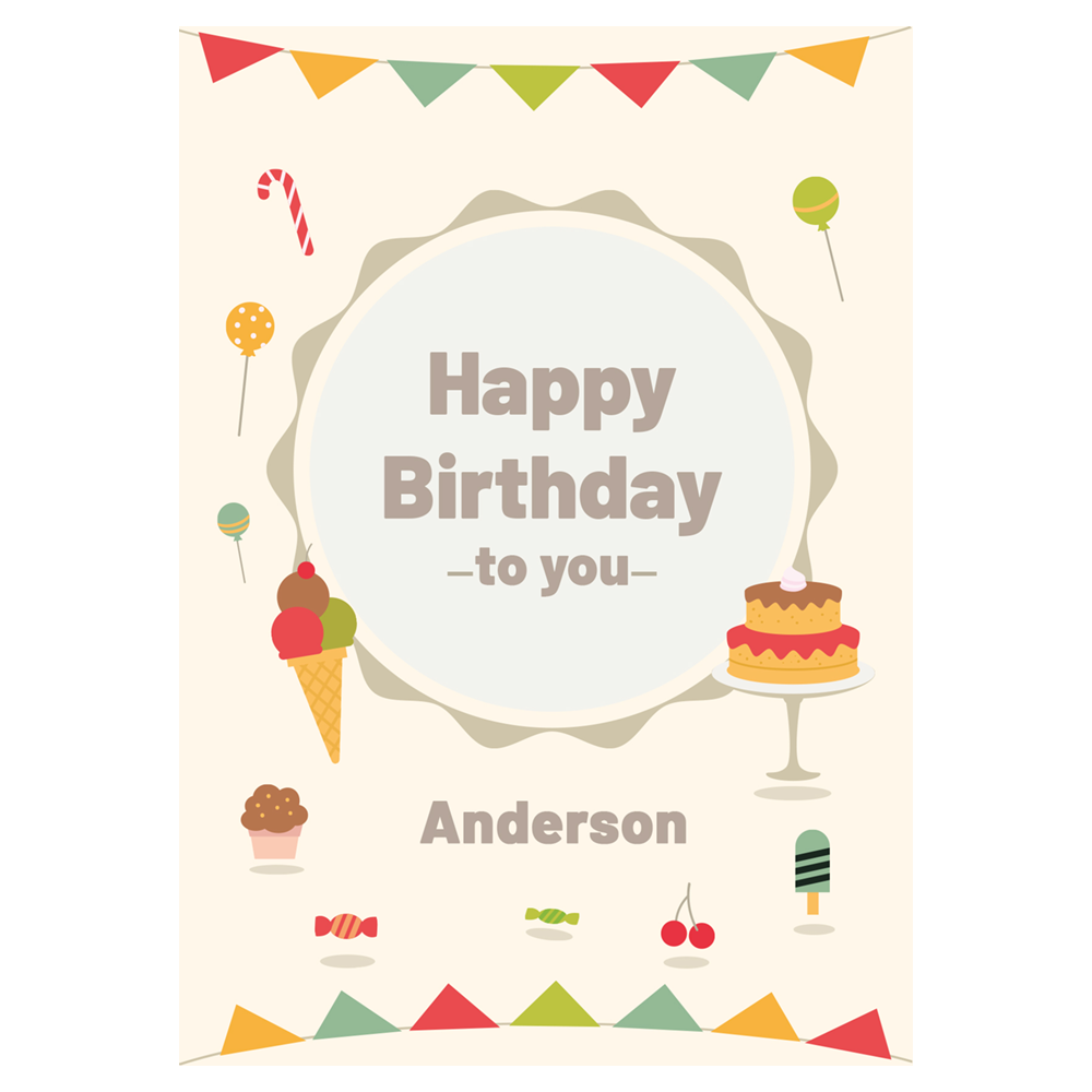 Flag with Cake and Candy Birthday Ecard