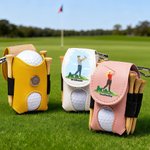 Personalized Cartoon Golf Character PU Leather Golf Ball & Tee Holder Pouch with Name and Belt Clip Sport Accessories Birthday Gift for Golf Players