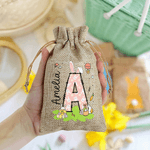 Gepersonaliseerde schattige Bunny initiaal paaseieren koord snoep cadeauzakje met initiaal en naam paasvakantie feest cadeau voor jongens meisjes