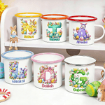 Personalised Easter Egg Cartoon Rabbit Flowers Initial Multicolour 12 oz Enamel Mug with Name Easter Birthday Gift for Boys Girls