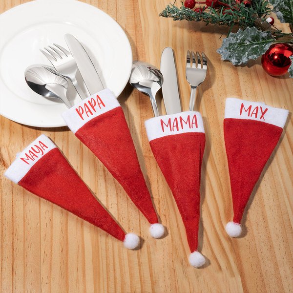 Gepersonaliseerde Kerstmuts Tafelbestekhouder met Naam Kerstdiner Decoratie Feestbenodigdheden en Geschenken voor Familie en Vrienden