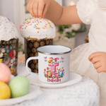 Personalised Easter Egg Cartoon Rabbit Flowers Initial Multicolour 12 oz Enamel Mug with Name Easter Birthday Gift for Boys Girls