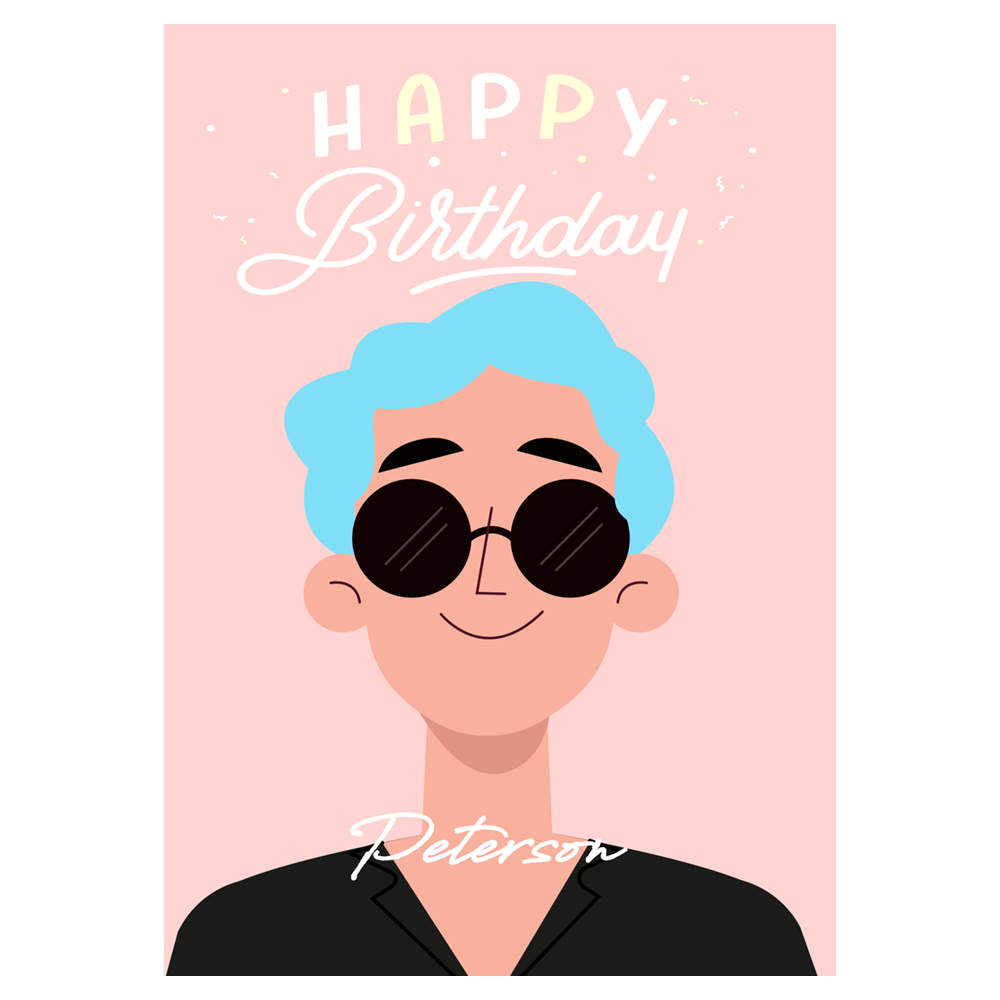 Blue Hair Men Birthday Ecard
