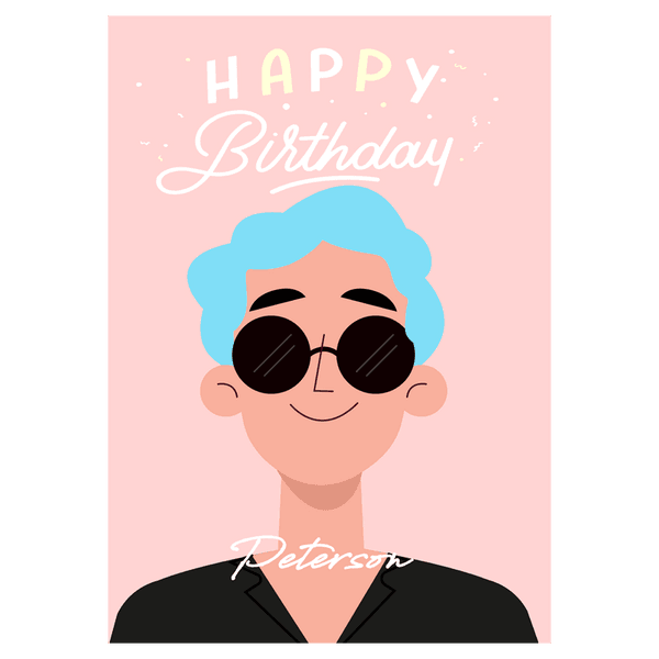 Blue Hair Men Birthday Ecard