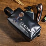 Borsa da toilette personalizzato in pelle PU con personaggio, nome e testo, accessorio da viaggio  - Regalo per uomini