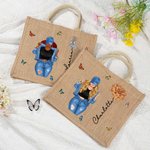 Personalized Cartoon Fashion Girl Birth Flower Large Jute Tote Bag with Name Travel Essential Birthday Gift for Women