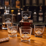 Personalized Bonfire Campervan Whiskey Decanter 2 Glasses Wooden Box Set with Engraved Name Father's Day Birthday Gift for Father Friends Bartenders