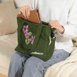 Personalised Birth Flower Corduroy Large Capacity Tote Bag with Name Daily Use Birthday Gift for Women