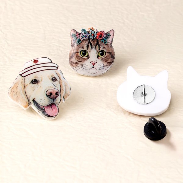 Spilla con ritratto di animale domestico personalizzato con nome Arte indossabile Regalo di compleanno commemorativo per gli amici amanti degli animali domestici