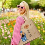 Personalized Cartoon Fashion Girl Birth Flower Large Jute Tote Bag with Name Travel Essential Birthday Gift for Women