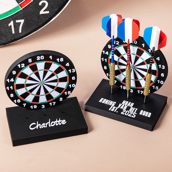 Gepersonaliseerde 3D-geprinte Darthouder met Dartbordpatroon Tekst en Standaard voor 3 Darts Bureaudecoratie Verjaardagscadeau voor Dartliefhebbers
