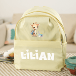 Zaino per bambini multiscomparto personalizzato con nome per bambini e bambine, con animali della scuola e cartoni animati.