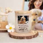 Henkilökohtainen ikuisesti rakastettu lemmikkieläin Photo Paw Print Candle Jar nimi LED-kynttilä ja puinen kansi Sympathy Pet Loss Memorial lahja lemmikkieläinten omistajille