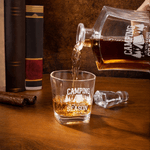 Personalized Bonfire Campervan Whiskey Decanter 2 Glasses Wooden Box Set with Engraved Name Father's Day Birthday Gift for Father Friends Bartenders