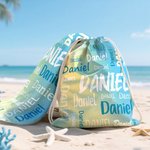 Mochila de playa personalizada con nube de palabras en color degradado y nombre Fiesta en la playa Regalo de cumpleaños para niños Adultos