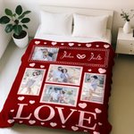 Personalized Love Heart Couple Photos Soft Throw Blanket with Couple Names Valentine's Day Anniversary Gift for Couple
