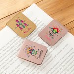 Personalizado Folk Art Flor PU Cuero Marcapáginas Clip con Nombre Lectura Cumpleaños Regalo para los amantes de los libros Ratones de biblioteca