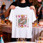 Personalized Queen of Hearts Playing Card Birthday 100% Cotton T-shirt with Name Birthday Gift for Women Girls