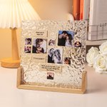 Personalized Heart Shaped 9 Photos Collage Acrylic Ripple Frame with Wood Base Desk Decor Valentine's Day Anniversary Gift for Couple