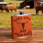 Fiaschetta personalizzata in pelle da 6 once con nome per la festa del papà, regalo di compleanno per il marito sposo.