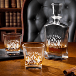 Personalized Bonfire Campervan Whiskey Decanter 2 Glasses Wooden Box Set with Engraved Name Father's Day Birthday Gift for Father Friends Bartenders