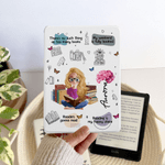 Personalized Birth Flower Cartoon Reading Girl Kindle Case with Name and Bookish Quote Birthday Gift for Book Lovers Bookworms