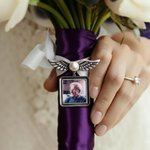 Personalised Pearl Wings Lapel Pin Brooch with Photo and Engraved Text for Wedding Memorial Gift for Bride Bridegroom