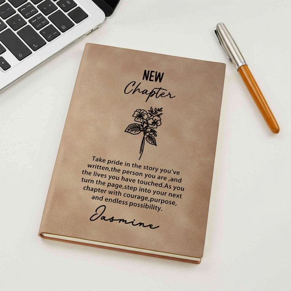 Personalized New Chapter Birth Flower A5 Journal Notebook with Name Resignation Retirement Gift for Colleague