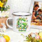 Personalised Easter Egg Cartoon Rabbit Flowers Initial Multicolour 12 oz Enamel Mug with Name Easter Birthday Gift for Boys Girls