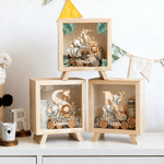 Personalized Cute Cartoon Forest Animals Wooden Money Box Piggy Bank with Name and Initial Back to School Children's Day Birthday Gift for Kids