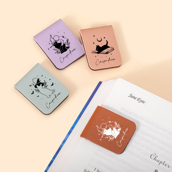 Segnalibro in pelle magnetico personalizzato con nome e gatto magico floreale regalo di compleanno per amanti dei libri e gatti