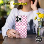 Spersonalizowane etui na telefon w szachownicę Marsupilami na iPhone'a z imieniem i nazwiskiem Codzienny prezent urodzinowy dla kobiet i dziewcząt | Callie × Marsupilami®