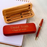 Parure de stylos à bille en bois double personnalisée avec texte gravé et étui en bois Cadeau d'anniversaire et de remerciement pour l'enseignant Colloeague