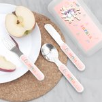 Personalised Cute Cartoon Animal Kid's Knife Fork Spoon 3 Pcs Cutlery Set with Name and Case Daily Use Birthday Gift for Kids
