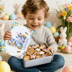 Gepersonaliseerde schattige Bunny paaseieren voedselkwaliteit metalen koekjes trommel opbergdoos met naam paasgeschenk voor familie kinderen