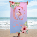 Personalisierte Cartoon Ballerina Mädchen schnell trocknen überdimensioniert Strand Handtuch mit Anfangsbuchstaben und Namen Beach Party Favor Dance Team Geburtstagsgeschenk für Ballett-Liebhaber