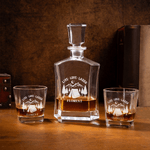 Personalized Bonfire Campervan Whiskey Decanter 2 Glasses Wooden Box Set with Engraved Name Father's Day Birthday Gift for Father Friends Bartenders