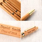 Parure de stylos à bille en bois double personnalisée avec texte gravé et étui en bois Cadeau d'anniversaire et de remerciement pour l'enseignant Colloeague