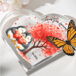 Spersonalizowana tabliczka akrylowa Love Tree Cute Penguin Heart z imieniem i datą do dekoracji domu Walentynkowy prezent rocznicowy dla par