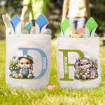 Personliga söta kaninblommor kaninöron återanvändbara påskkorgar med initialer och namn tillbehör för äggjakt påskgåva för pojkar flickor